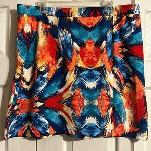 SHEIN Curve 3XL Mini Pencil Skirt Stretch Blue Orange Jewel Tone Colorful
